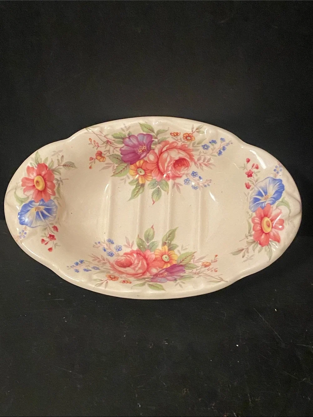Kernewek Cornwall England Floral Ceramic Soap Dish